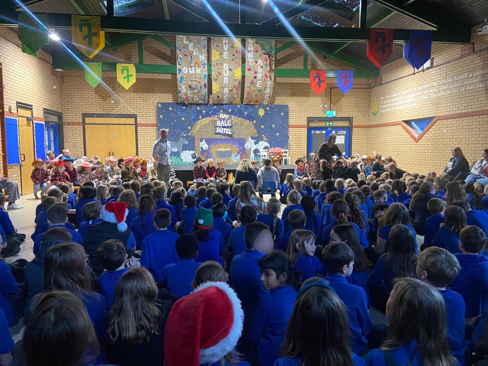 overmonnow primary children sat watching the nativity that gibraltar family members watched
